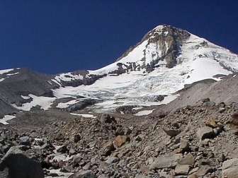 Mt. Hood from the Eliot Glacier moraine crossing
